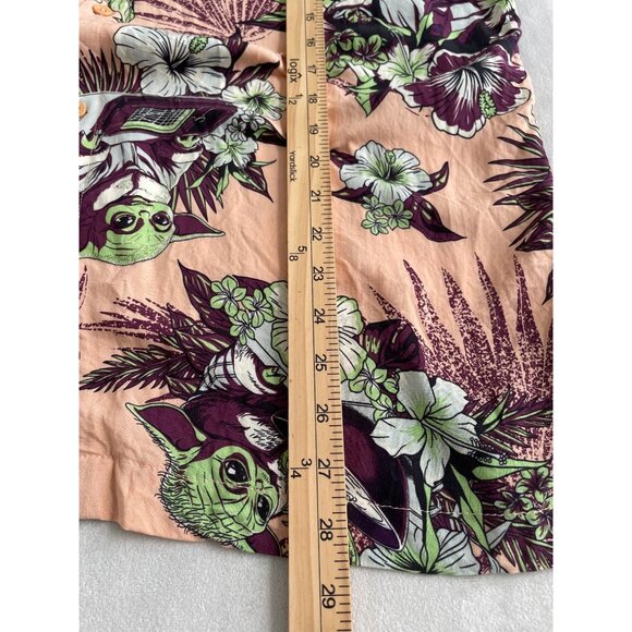 Star Wars Mens XL Hawaiian Shirt Grogu Baby Yoda Floral Print Peach & Green - Picture 4 of 8